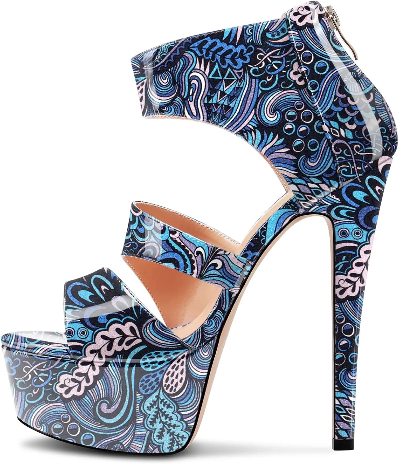 HEUIVZAR Womens Stiletto High Platform Heel Open Toe Ankle Strap Zipper Sandals Prom Party Dress Gladiator Shoes 5.9 Inches Heels