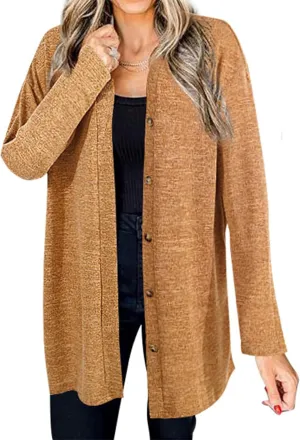 Hibluco Women's Lightweight Long Cardigans Button Down Cardigan with Pockets