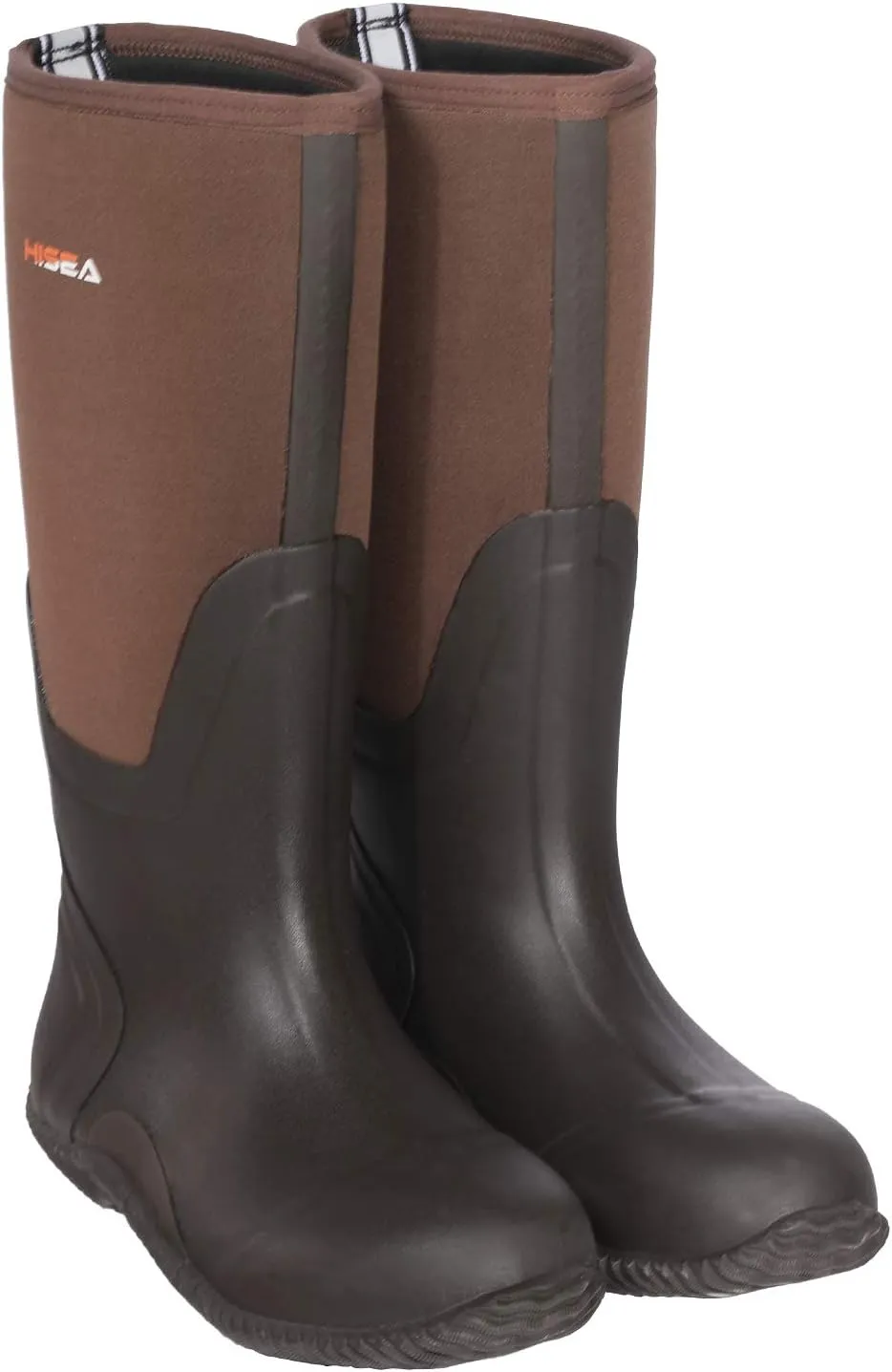 HISEA Men's Rain Boots, Waterproof Durable Insulated Rubber Boots for Men, 5 mm Neoprene Outdoor Mud Fishing Hunting Boots for Multi-Season (Black, Camo & Brown)