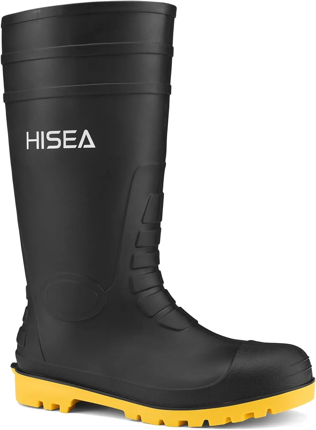 HISEA Men's Steel Toe Rain Boots PVC Rubber Boots, Waterproof Garden Fishing Outdoor Work Boots, Durable Slip Resistant Knee Boots for Agriculture and Industrial Working