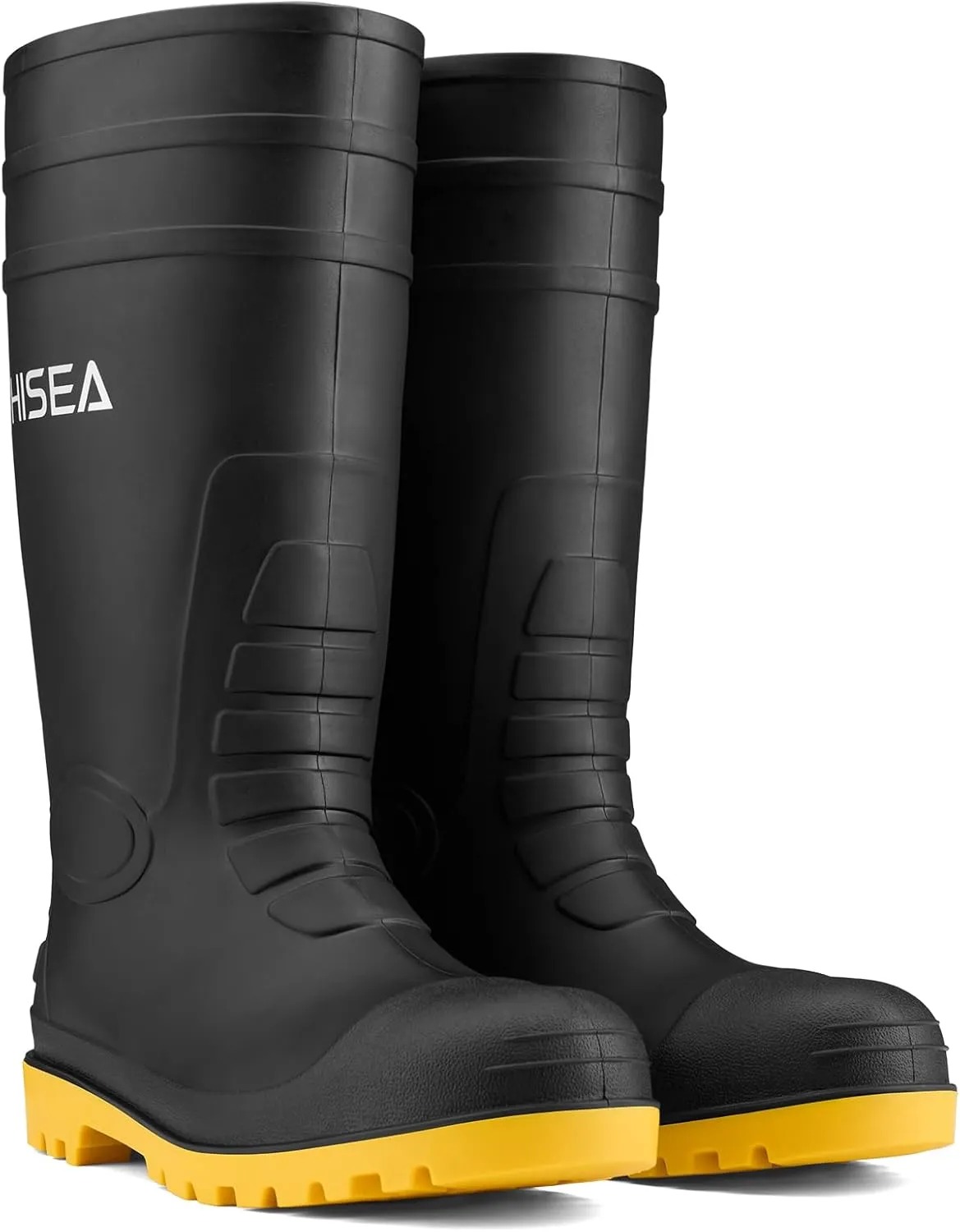 HISEA Men's Steel Toe Rain Boots PVC Rubber Boots, Waterproof Garden Fishing Outdoor Work Boots, Durable Slip Resistant Knee Boots for Agriculture and Industrial Working