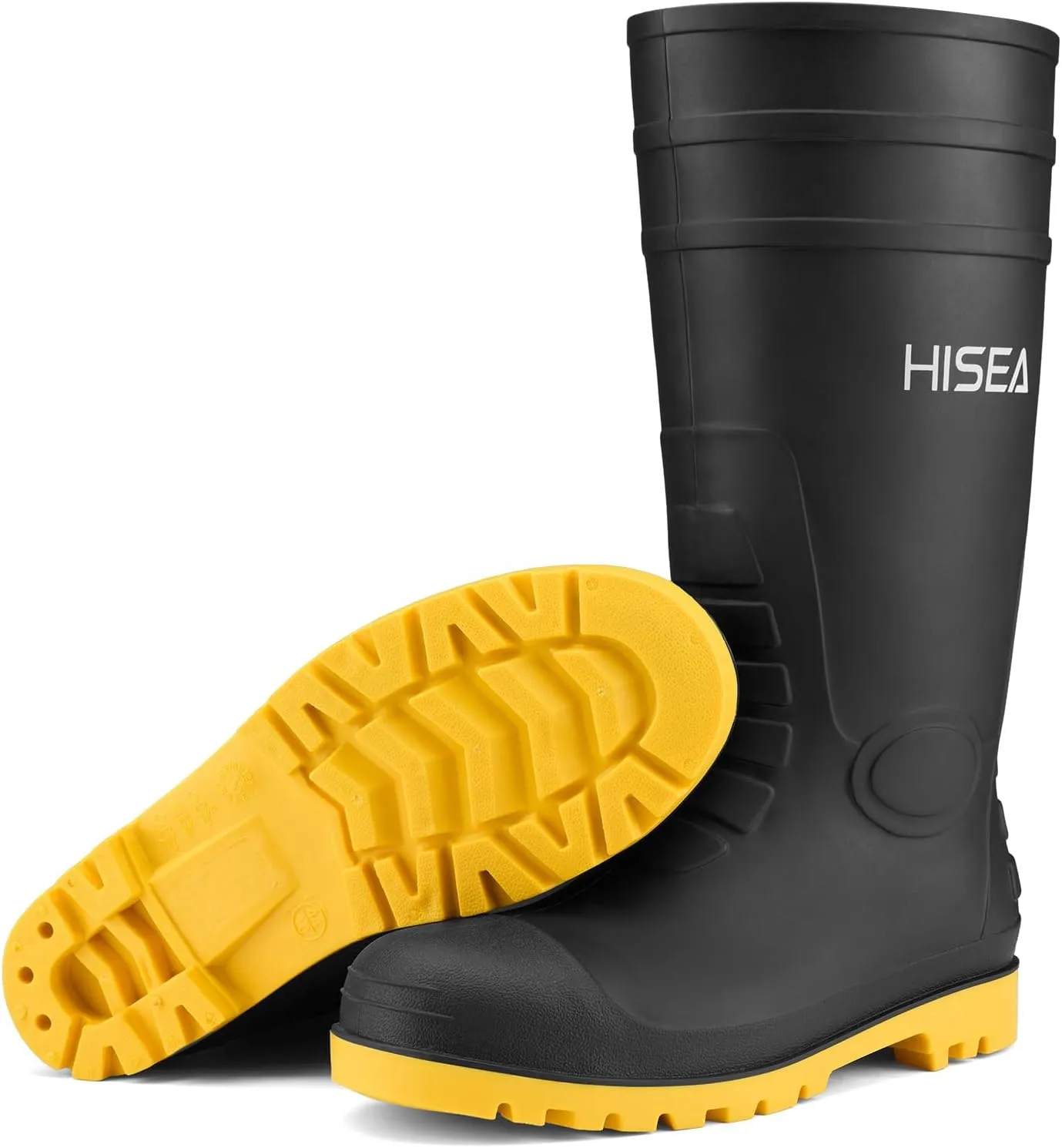 HISEA Men's Steel Toe Rain Boots PVC Rubber Boots, Waterproof Garden Fishing Outdoor Work Boots, Durable Slip Resistant Knee Boots for Agriculture and Industrial Working