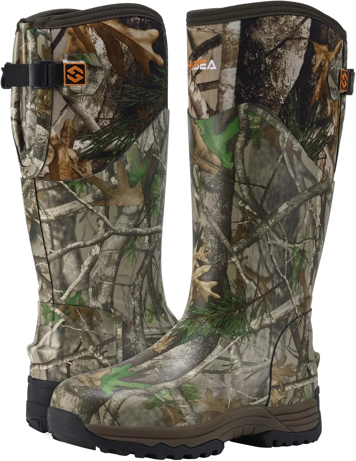 HISEA Rubber Rain Boots for Men, Waterproof Insulated Neoprene Hunting Boots, Durable Anti-Slip Outdoor Mud Boots for Hunting Gardening Farming Fishing Yard Working, Adjustable Calf
