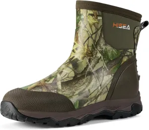 HISEA Upgraded Excursion Pro Men's Rain Boots, Ankle Height Rubber Hunting Boots Waterproof Insulated Neoprene Boots Durable Outdoor Mud Booties for Hunting Gardening Farming Fishing and Yard Work