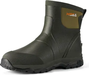 HISEA Upgraded Excursion Pro Men's Rain Boots, Ankle Height Rubber Hunting Boots Waterproof Insulated Neoprene Boots Durable Outdoor Mud Booties for Hunting Gardening Farming Fishing and Yard Work