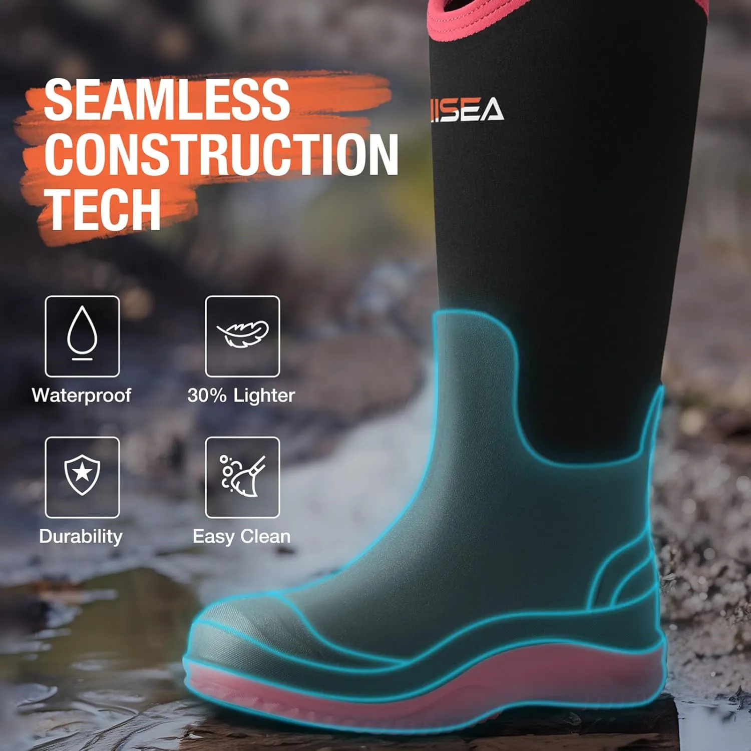 HISEA Women's Neoprene Tall Rain Boots Waterproof Garden Boots Wellington Rubber Boots