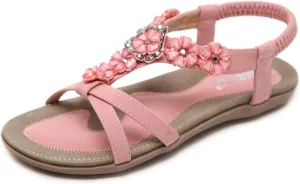 HNGHOU Women's Sandals Flat Summer Fashion Bohemia Elegant Flat Shoes Casual Comfortable Cute Ladies Sandals