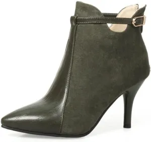 HOTRA Women Two-Tone Pointed Toe Stiletto High Heel Ankle Booties Back Zip Buckle Party Shoes (Color : Army Green, Size : 10 US)