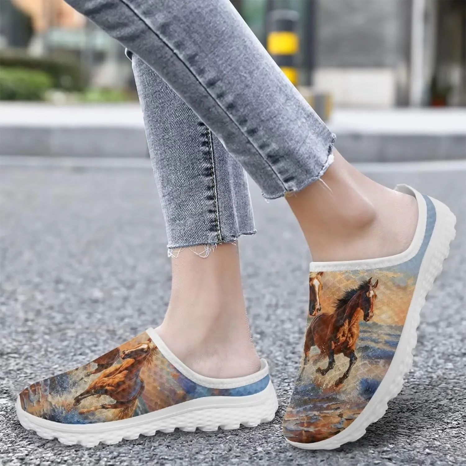 Howilath Mesh Mule Tennis Shoes for Women with Soft EVA Sole Fashion Backless Slip on Sneakers Lightweight Walking Shoes US 6-13.5