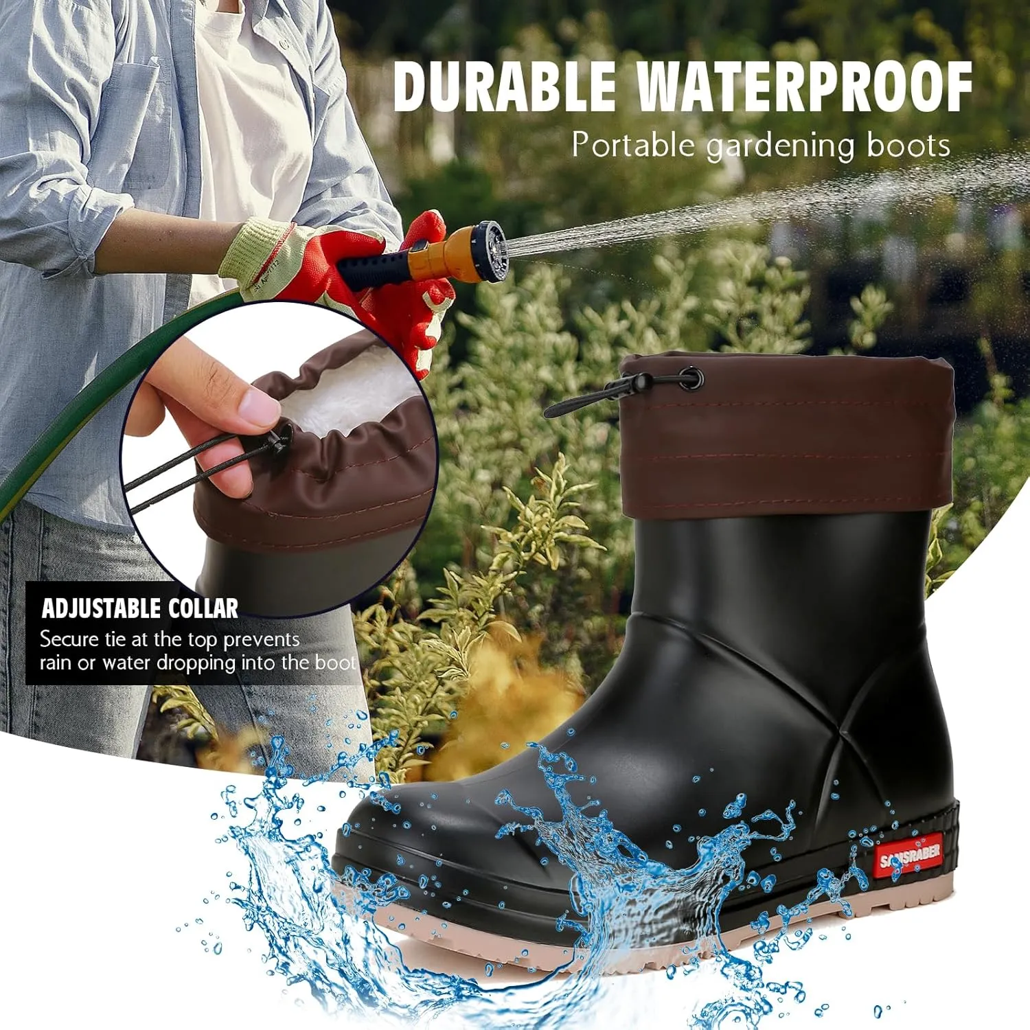HSBDNZQ Rain Boots for Women, Lightweight Warm Waterproof Rain Boots, Anti-Slipping Garden Boots Soft and Durable, Chelsea Rain Boots with Comfortable Insoles for Outdoor