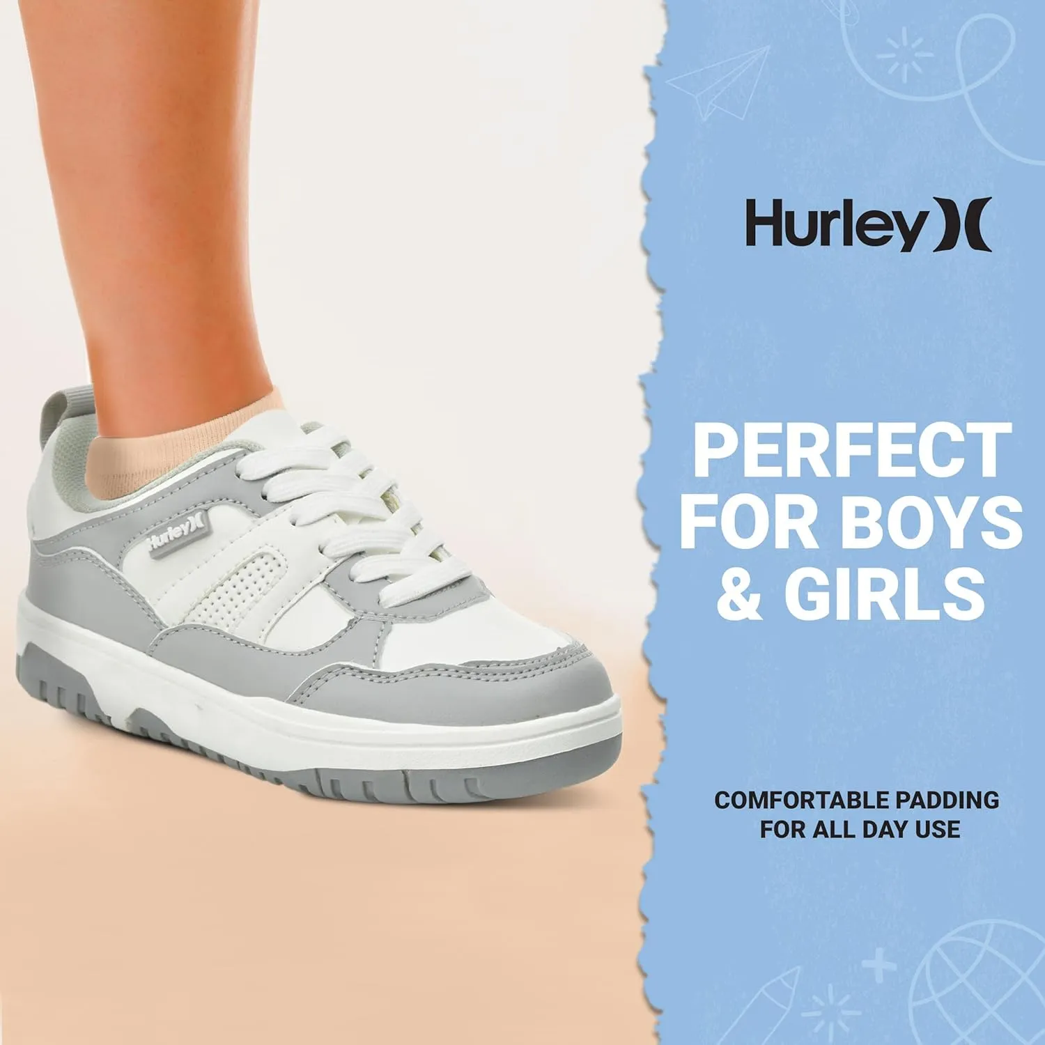 Hurley Kids' Jason Low Cut Sneakers, Lace Up Sneaker Shoes for Kids, Sports Shoes for Boys and Girls, Padded Sneakers with Durable Outsoles, Basketball Shoes for Kids