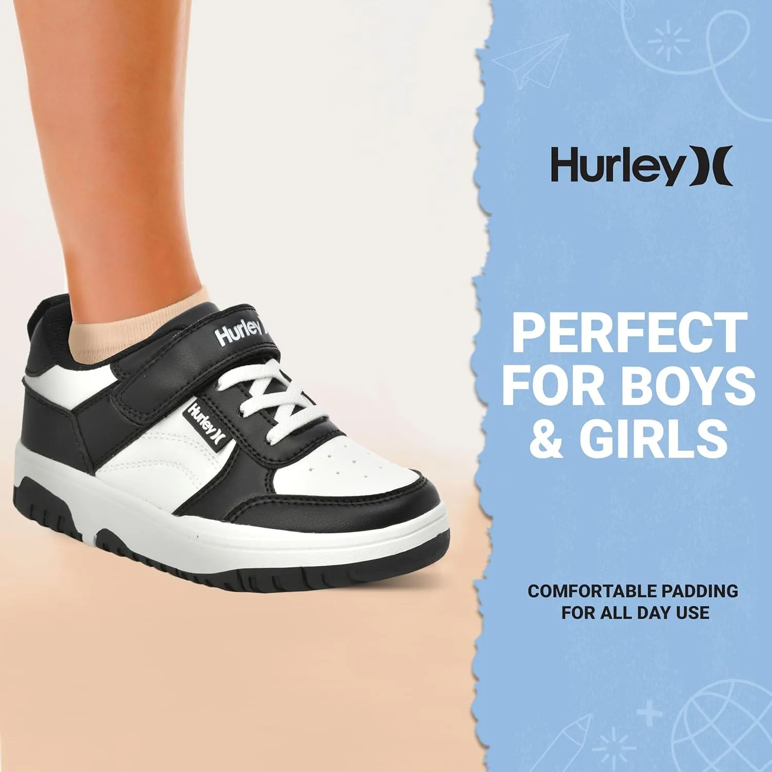 Hurley Kids Sneaker Rexx with Adjustable Strap, Perfect for Any Activity, All Comfort and Support - Boys and Girls