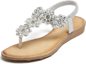 iCKER Women Sandals Rhinestone Dressy Casual Summer flat flip flops Comfortable Sandals
