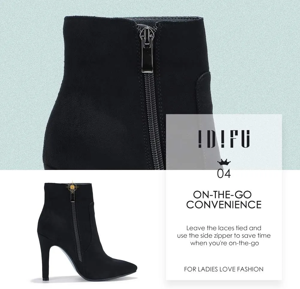 IDIFU Ankle Boots for Women High Heel Pointed Toe Boots Side Zipper Stiletto Booties