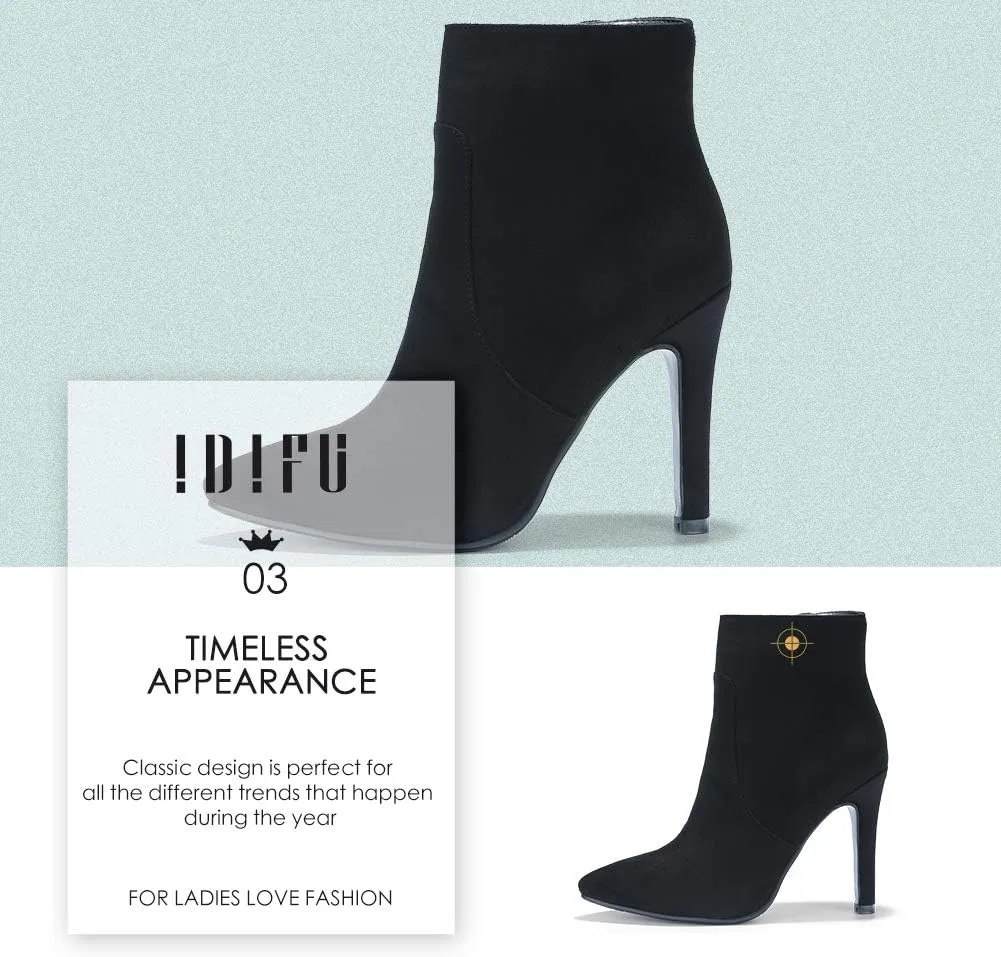 IDIFU Ankle Boots for Women High Heel Pointed Toe Boots Side Zipper Stiletto Booties