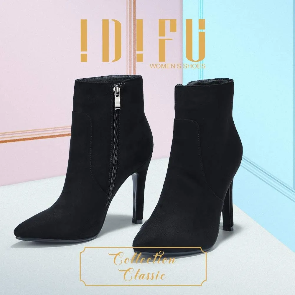 IDIFU Ankle Boots for Women High Heel Pointed Toe Boots Side Zipper Stiletto Booties