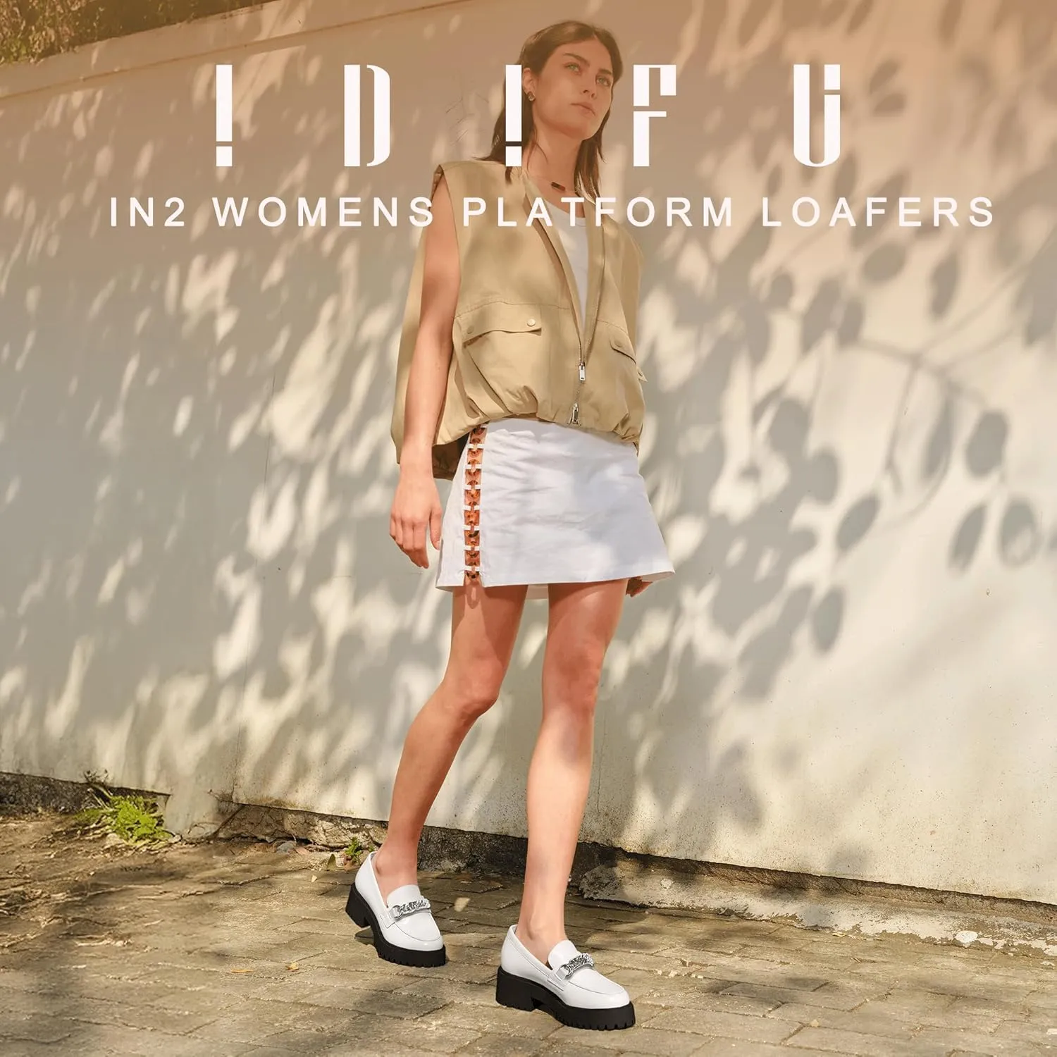 IDIFU IN2 Platform Loafers for Women with Chain Chunky Heel Penny Loafers Comfortable Round Toe Dress Shoes Work Office Business Dressy Fashion Casual Slip On Lug Sole Loafers Shoes