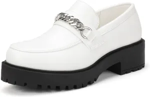 IDIFU IN2 Platform Loafers for Women with Chain Chunky Heel Penny Loafers Comfortable Round Toe Dress Shoes Work Office Business Dressy Fashion Casual Slip On Lug Sole Loafers Shoes