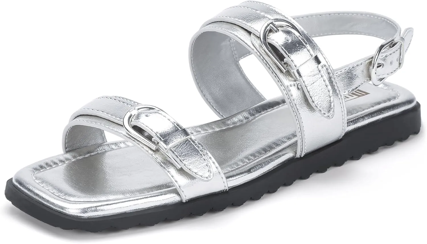 IDIFU Women's Flat Sandals Square Open Toe with Buckles Ankle Strap Slingback Dress Sandal Wedding Prom Beach Comfortable Fashion Summer Dressy Ladies Sandals