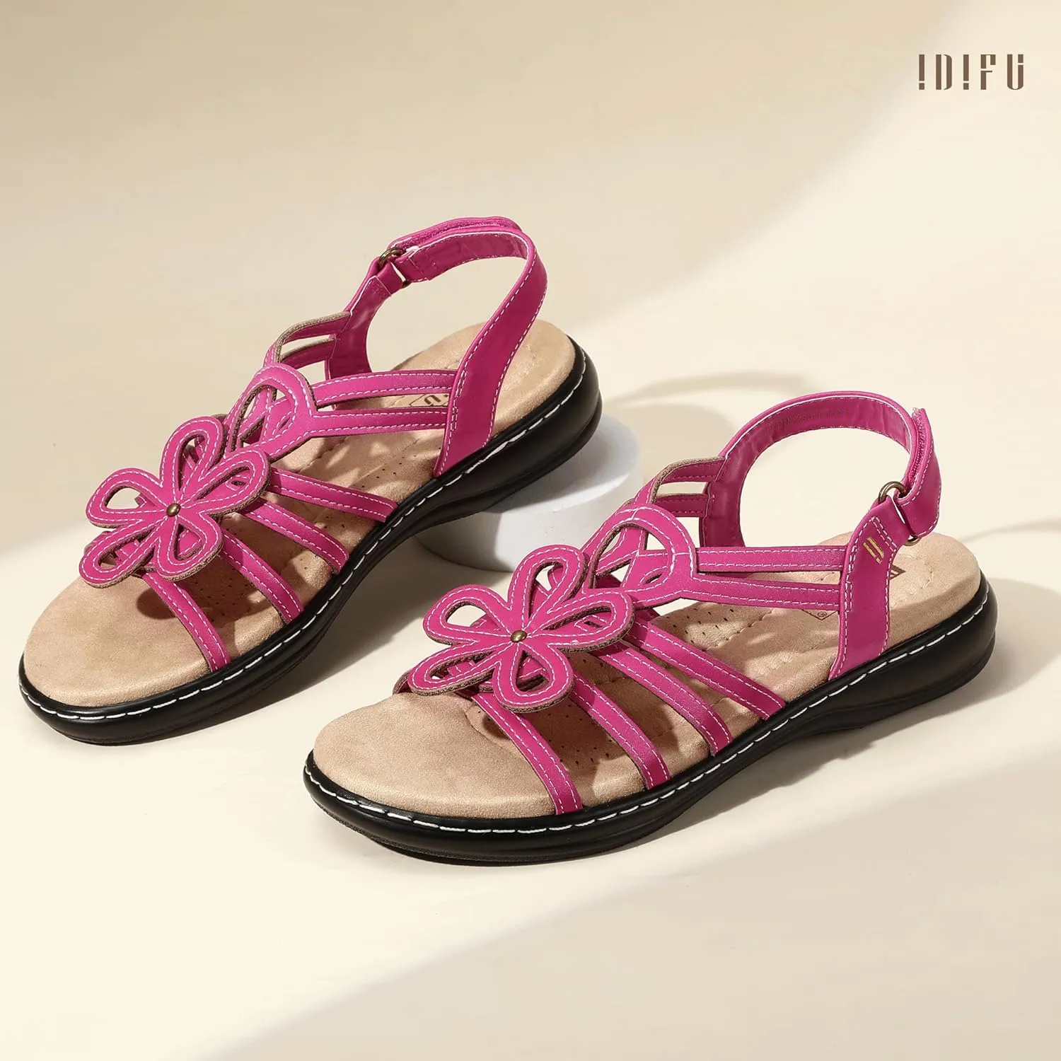 IDIFU Women's Sandals Strappy Back Strap Open Toe Slingback Sandals Summer Beach Walking Wedding Bridal Dress Sandals for Women Travel Dressy Comfortable Trendy Casual Flats Sandals - Wide Width
