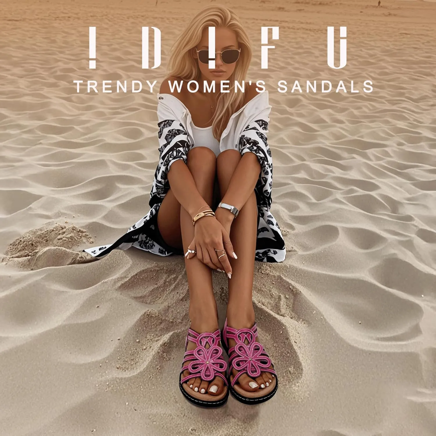 IDIFU Women's Sandals Strappy Back Strap Open Toe Slingback Sandals Summer Beach Walking Wedding Bridal Dress Sandals for Women Travel Dressy Comfortable Trendy Casual Flats Sandals - Wide Width