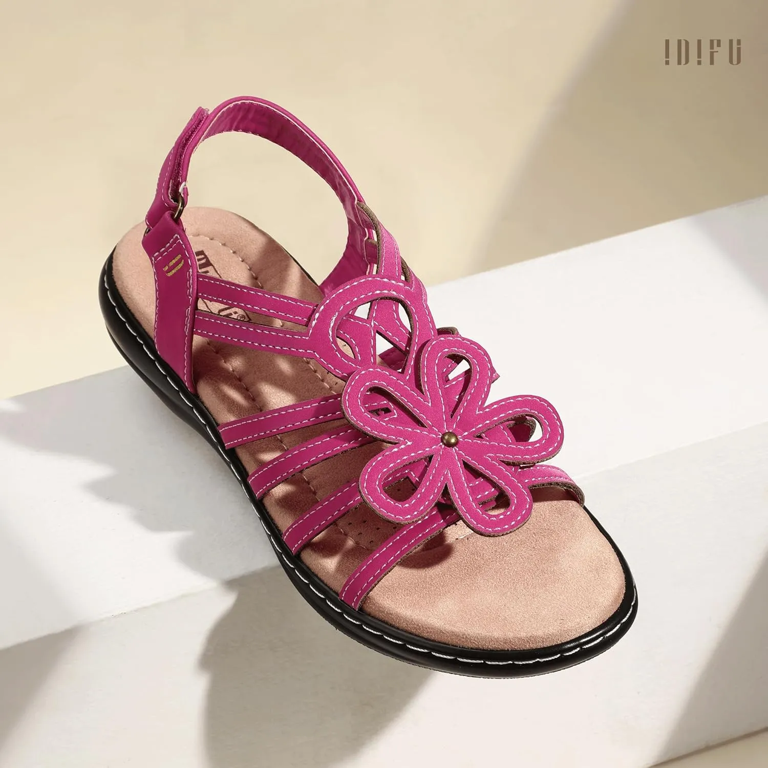 IDIFU Women's Sandals Strappy Back Strap Open Toe Slingback Sandals Summer Beach Walking Wedding Bridal Dress Sandals for Women Travel Dressy Comfortable Trendy Casual Flats Sandals - Wide Width
