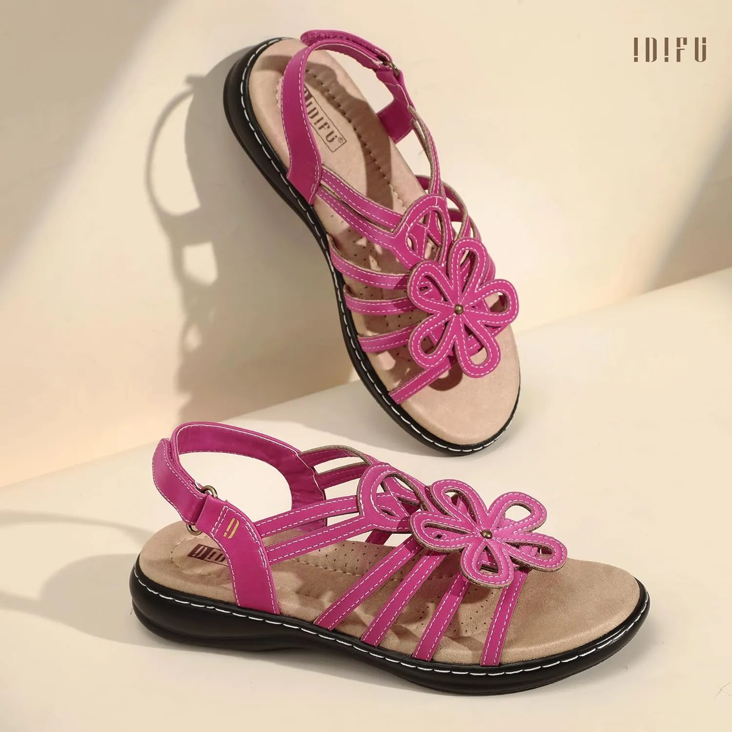 IDIFU Women's Sandals Strappy Back Strap Open Toe Slingback Sandals Summer Beach Walking Wedding Bridal Dress Sandals for Women Travel Dressy Comfortable Trendy Casual Flats Sandals - Wide Width