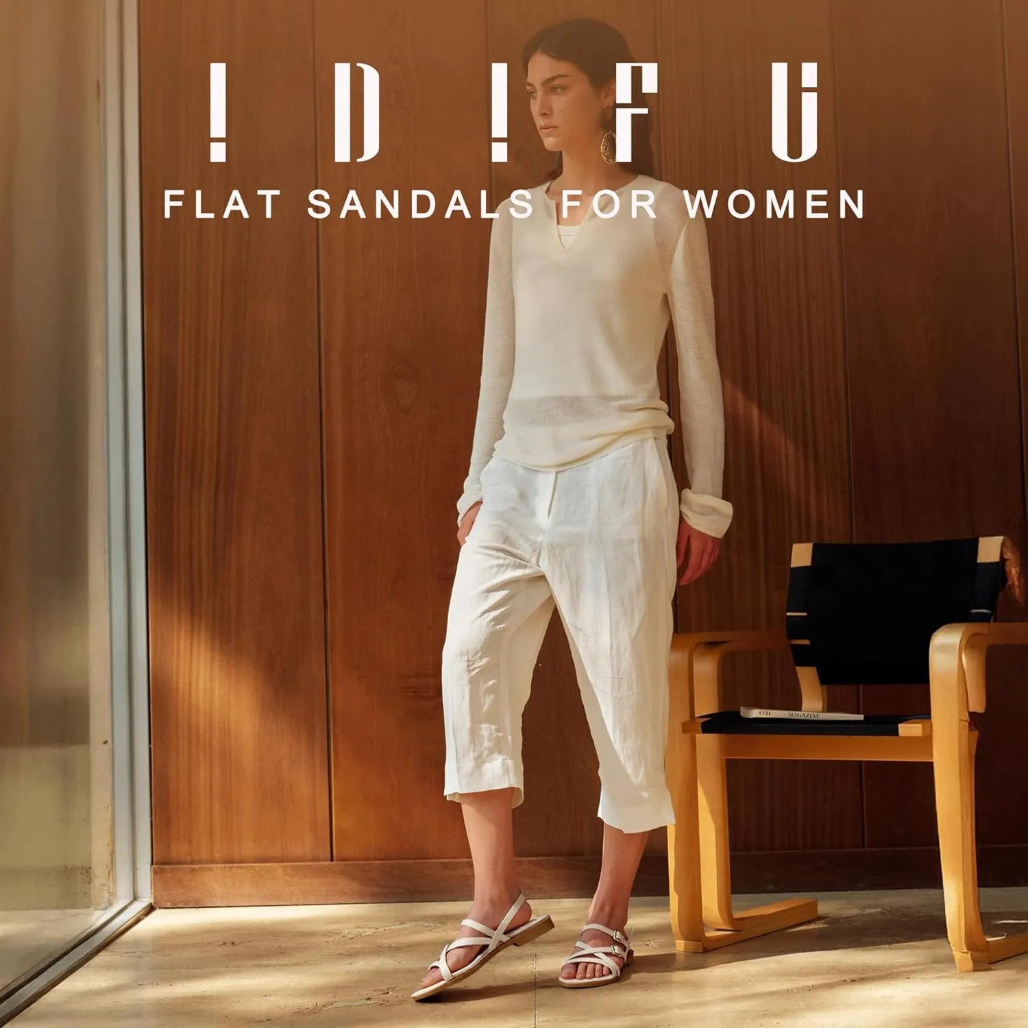 IDIFU Women's Strappy Sandals Square Open Toe Flats Sandals Gladiator Slingback Ankle Strap with Back Strap Summer Wedding Prom Work Party Comfortable Trendy Fashion Casual Dress Shoes