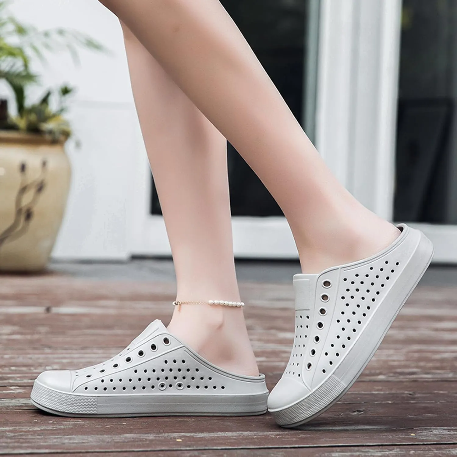 ihinzry Garden Clogs Mens Womens Backless Slip On Shoes Open Back Outdoor Slippers