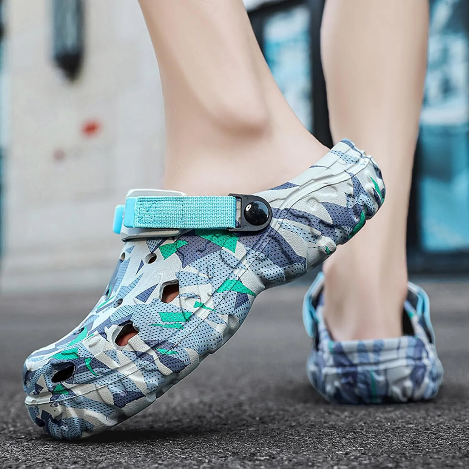 ihinzry Men's Garden Clogs Graphic Mules Clog Slip On Beach Sandals for Men Outdoor Slippers with Adjustable Strap