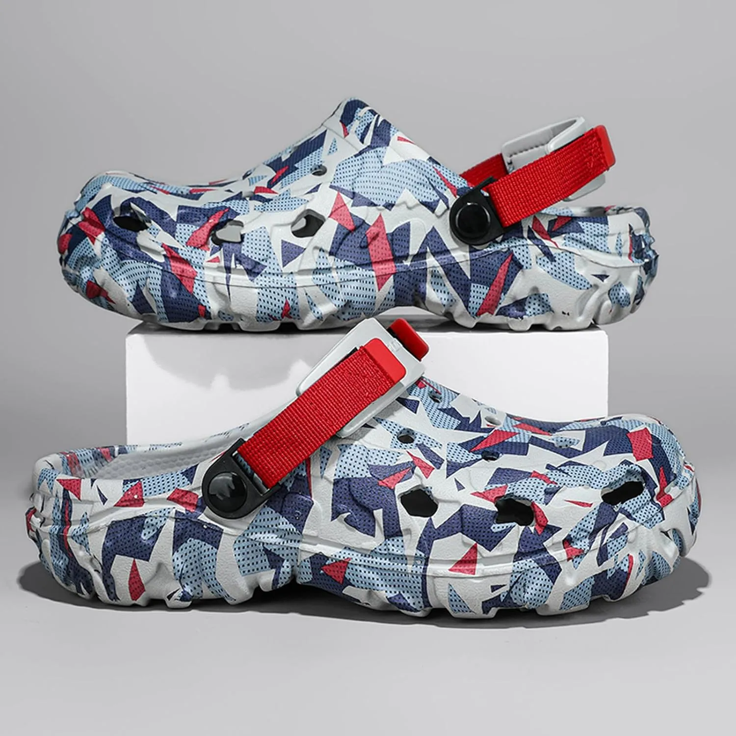 ihinzry Men's Garden Clogs Graphic Mules Clog Slip On Beach Sandals for Men Outdoor Slippers with Adjustable Strap