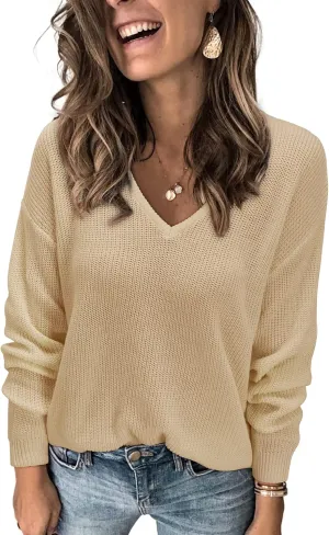 II ININ Women's Fall Sweater 2024 Long Sleeve Tops Fashion Outfits Trendy Casual V Neck Oversized Pullover Sweaters