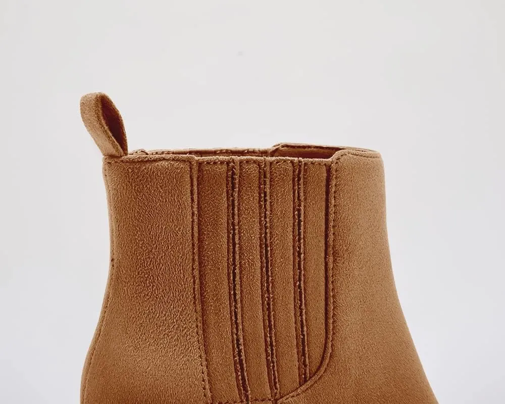 Imily Bela Womens Ankle Boots Pointed Toe Chunky Stacked Mid Heeled Faux Suede Leather Booties