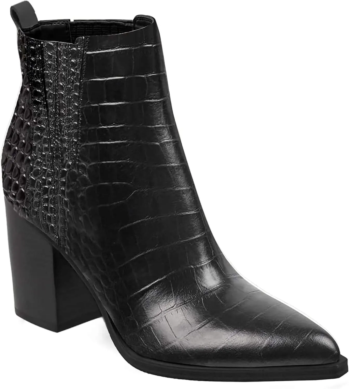 Imily Bela Womens Ankle Boots Pointed Toe Chunky Stacked Mid Heeled Faux Suede Leather Booties