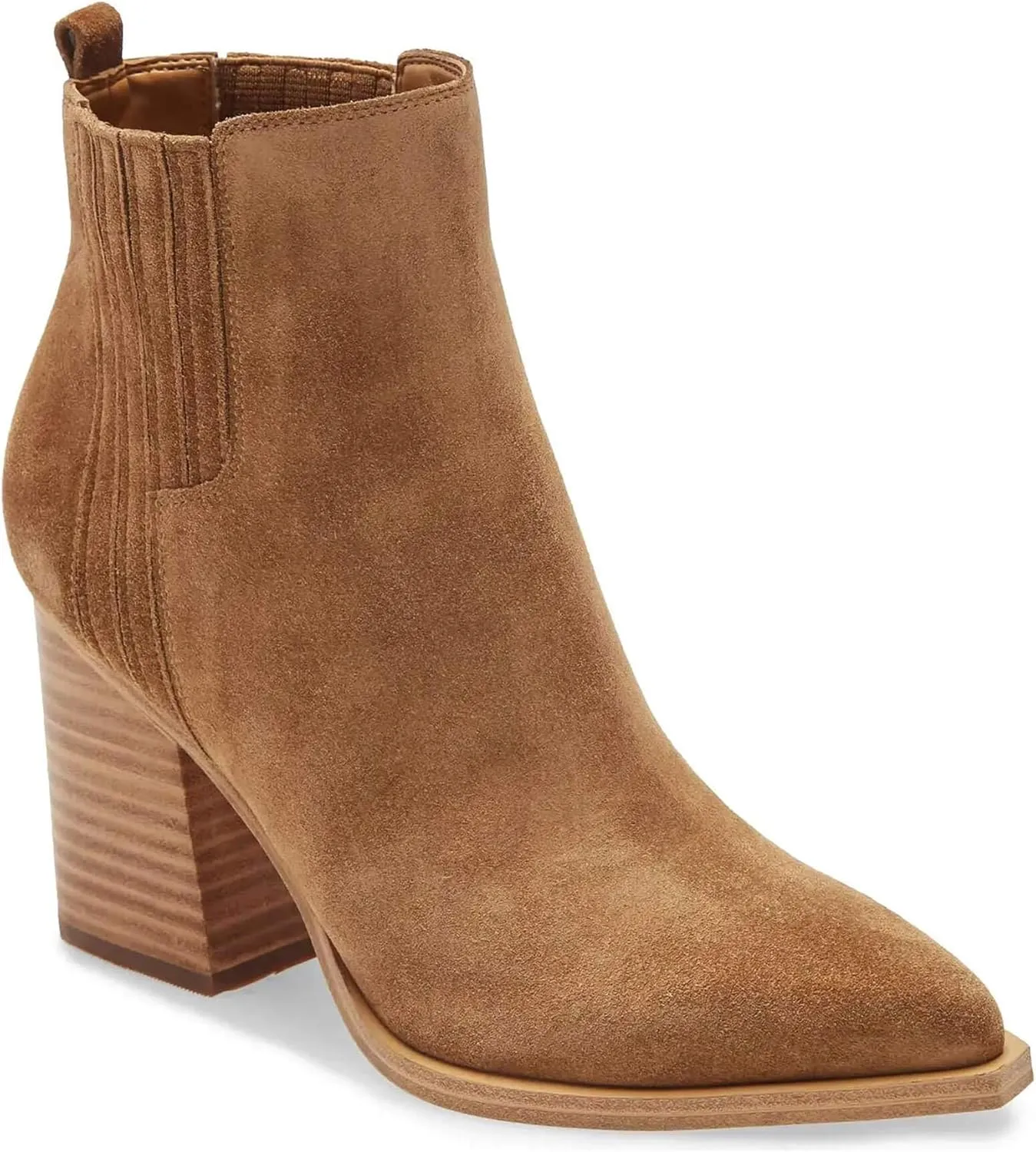 Imily Bela Womens Ankle Boots Pointed Toe Chunky Stacked Mid Heeled Faux Suede Leather Booties