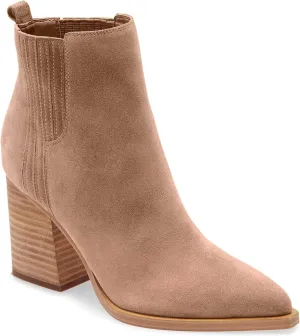 Imily Bela Womens Ankle Boots Pointed Toe Chunky Stacked Mid Heeled Faux Suede Leather Booties