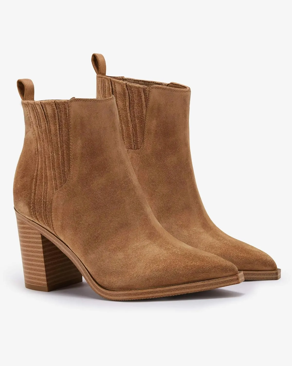 Imily Bela Womens Ankle Boots Pointed Toe Chunky Stacked Mid Heeled Faux Suede Leather Booties