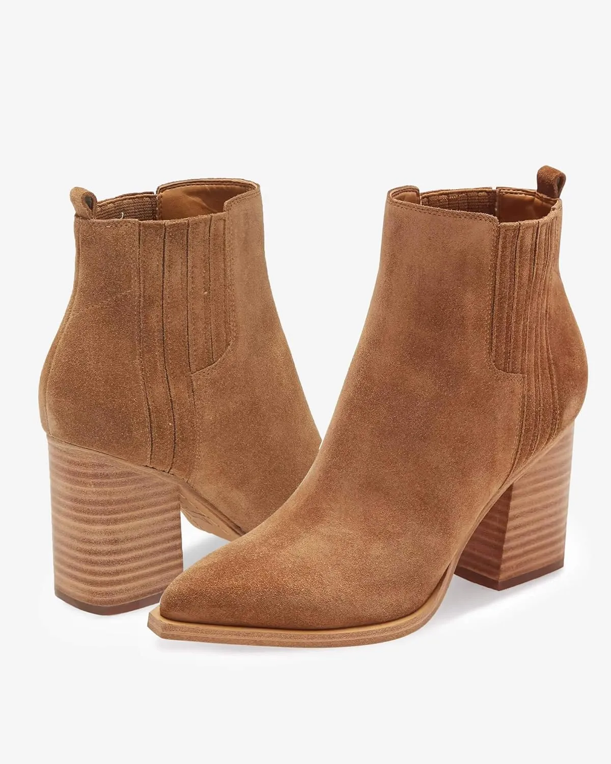 Imily Bela Womens Ankle Boots Pointed Toe Chunky Stacked Mid Heeled Faux Suede Leather Booties
