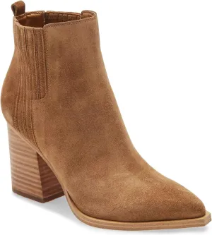 Imily Bela Womens Ankle Boots Pointed Toe Chunky Stacked Mid Heeled Faux Suede Leather Booties