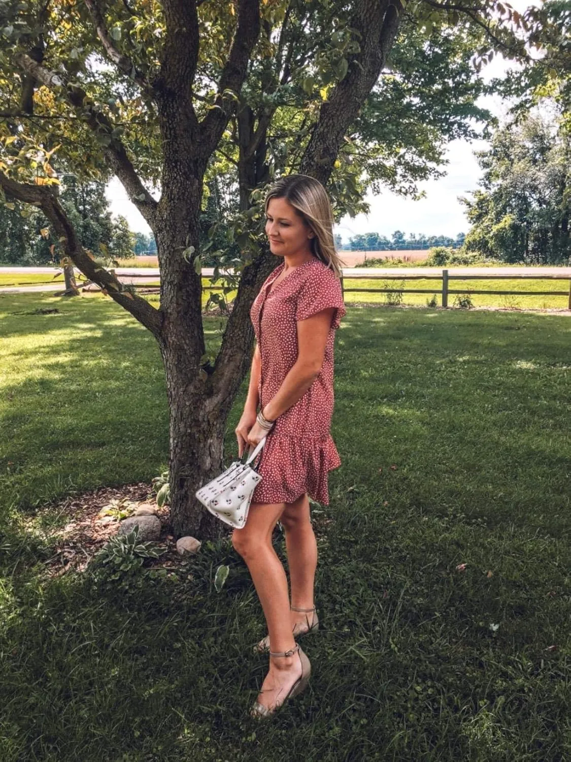 Imysty Womens Polka Dot V Neck Button Down Ruffles Loose Mini Short T-Shirt Dress