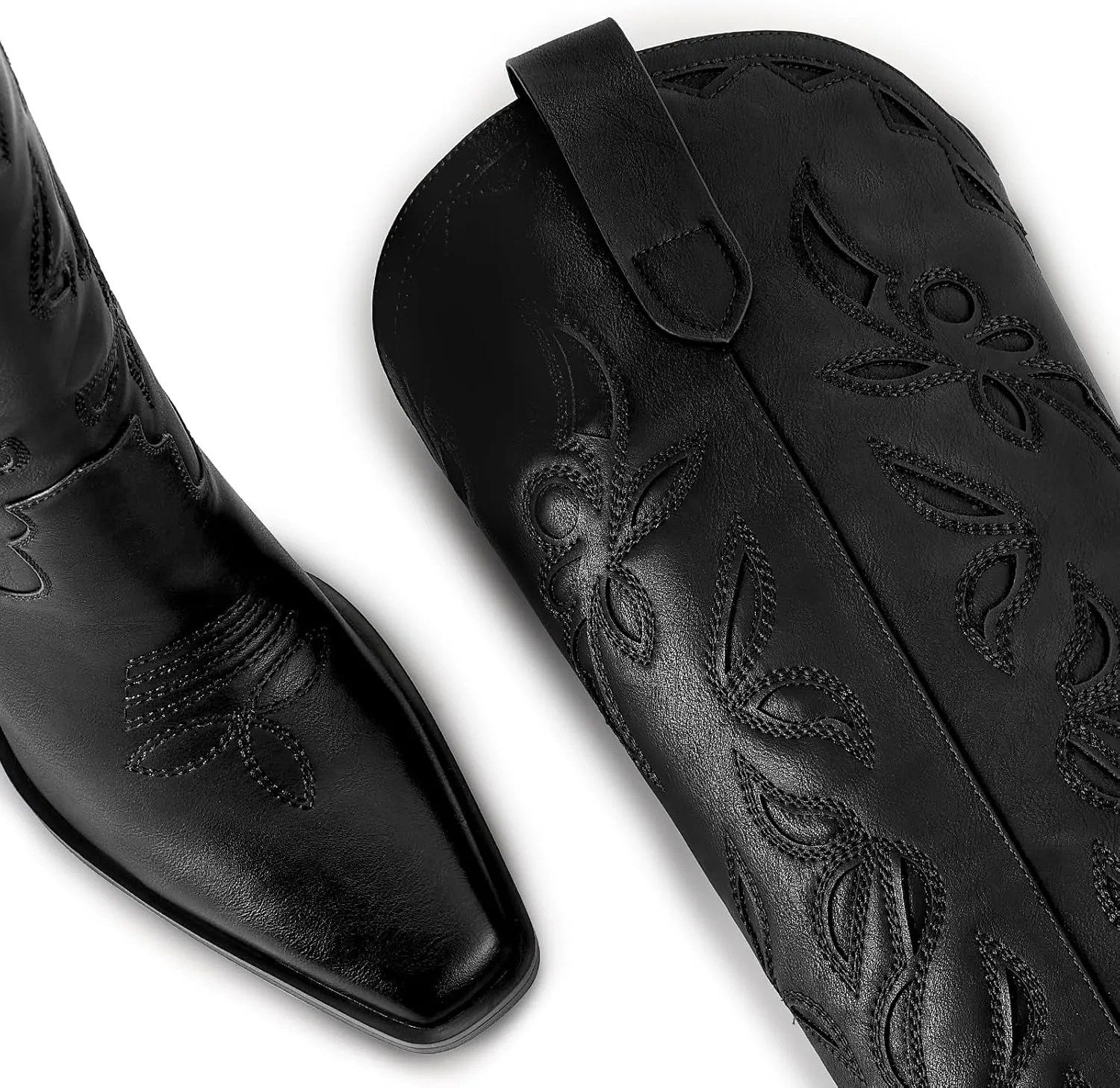 ISNOM Knee High Cowboy Cowgirl Boots for Women, Western Boots with Pull On Tab, Chunky Heel Design, Unique and Stylish
