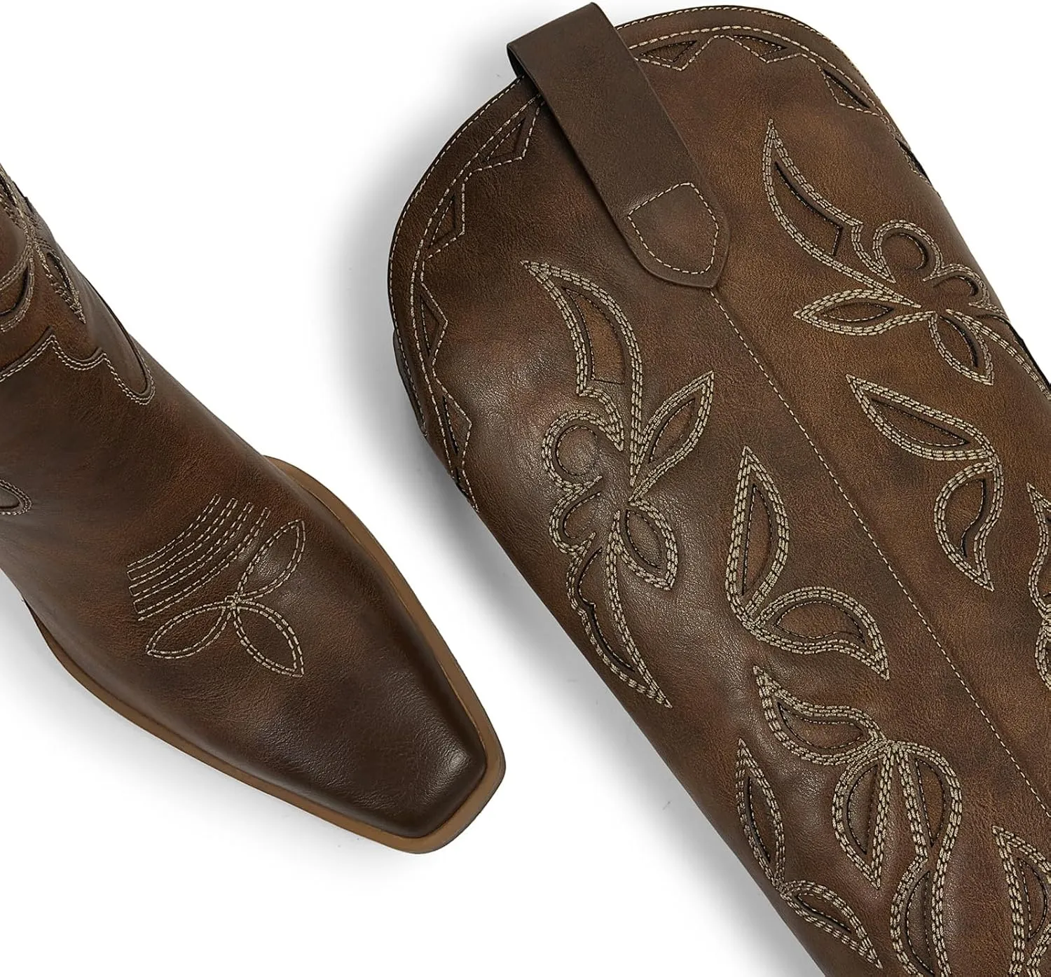 ISNOM Knee High Cowboy Cowgirl Boots for Women, Western Boots with Pull On Tab, Chunky Heel Design, Unique and Stylish