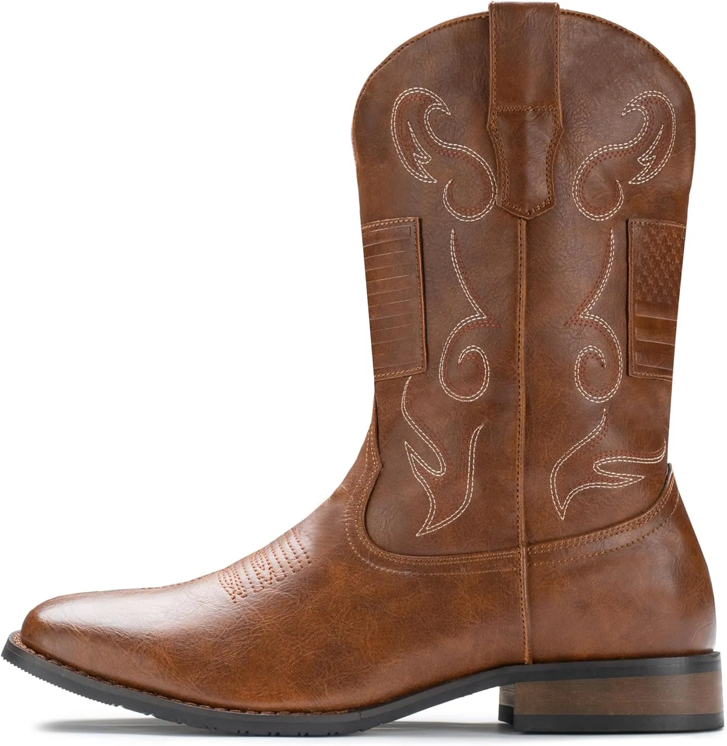 IUV Cowboy Boots For Men Western Boot Classic American Flag Embroidered Square Toe Mid-Calf Boots