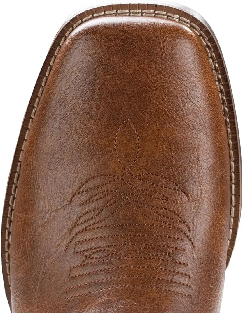 IUV Cowboy Boots For Men Western Boot Classic American Flag Embroidered Square Toe Mid-Calf Boots