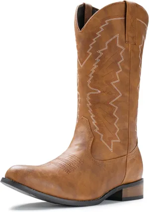 IUV Cowboy Boots For Men Western Boot Embroidered Square Toe Traditional Hunting Working Boots