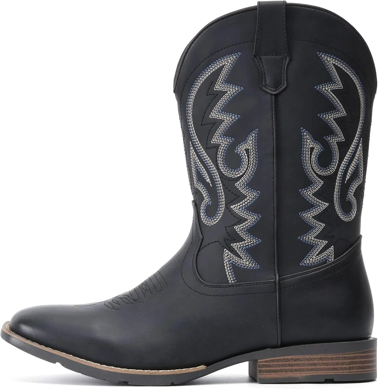 IUV Cowboy Boots For Men with Wide Square Toe Western Retro Boot Durable Classic Fashionable Embroidered Pull On Slip Resistant Boots