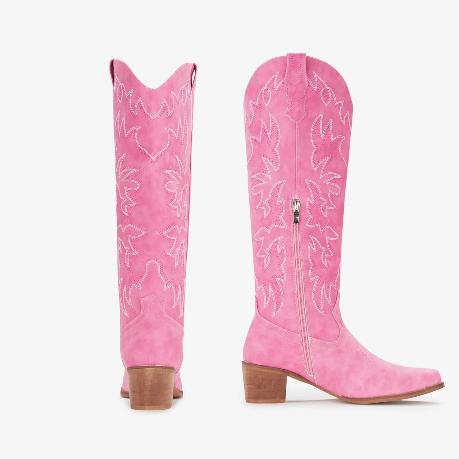 IUV Cowboy Boots For Women Knee High Western Cowgirl Boots Snip Toe Side Zipper Chunky Heel
