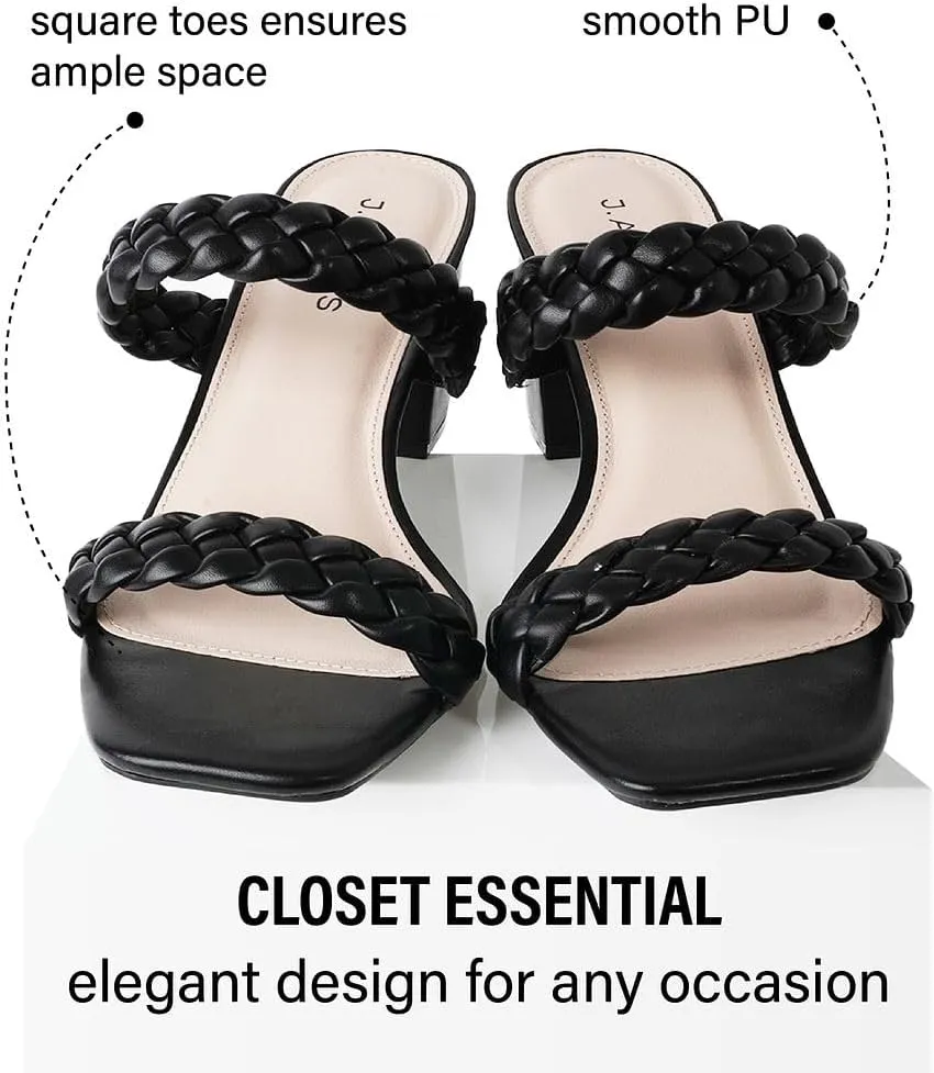 J. Adams Stormi Heeled Sandals Women Dressy Summer Flat Mules- Square Toe Double Band Low Block Heel Sandals - Chunky Sandals for Women - Summer Sandals, Womens Dress Sandals, Women's Heeled Sandals