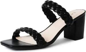 J. Adams Stormi Heeled Sandals Women Dressy Summer Flat Mules- Square Toe Double Band Low Block Heel Sandals - Chunky Sandals for Women - Summer Sandals, Womens Dress Sandals, Women's Heeled Sandals