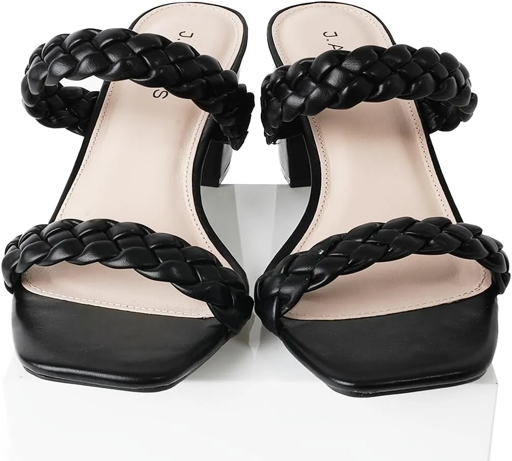 J. Adams Stormi Heeled Sandals Women Dressy Summer Flat Mules- Square Toe Double Band Low Block Heel Sandals - Chunky Sandals for Women - Summer Sandals, Womens Dress Sandals, Women's Heeled Sandals